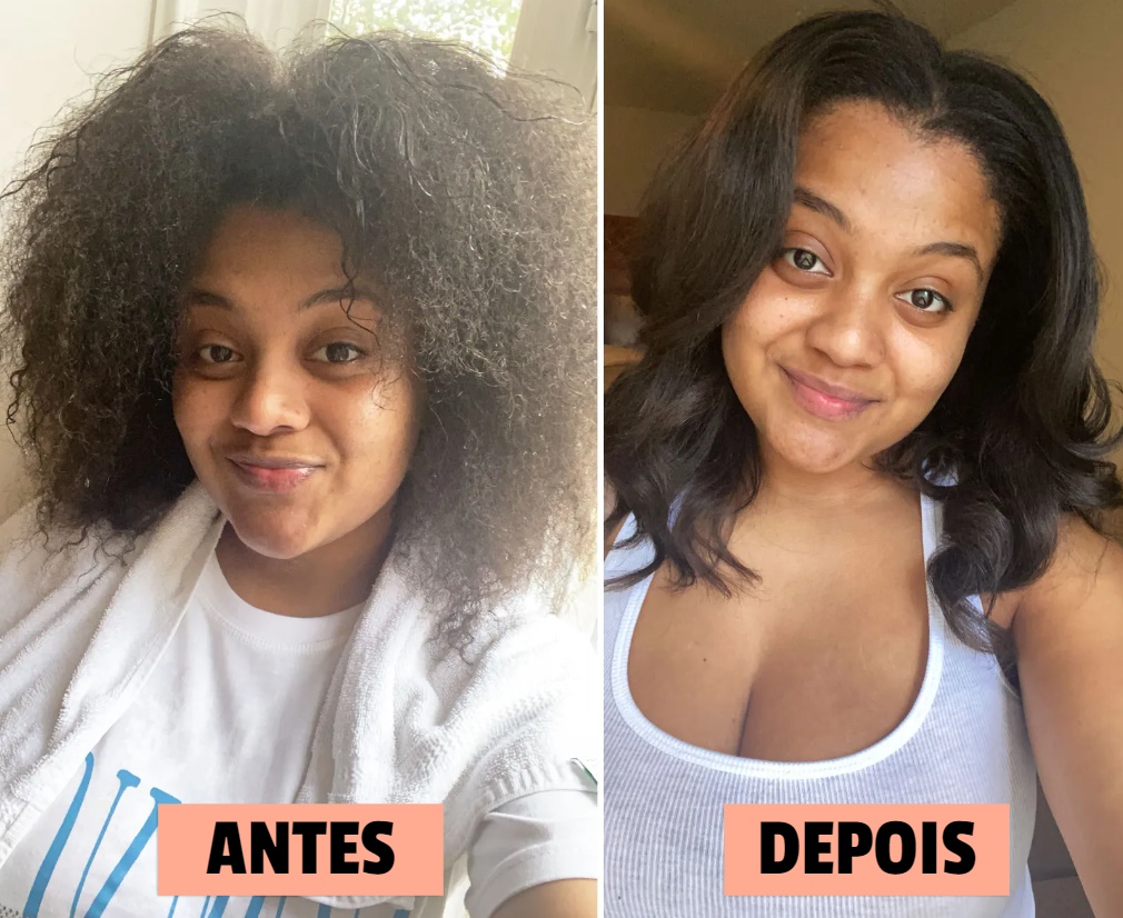 Antes e depois do cabelo com uso da escova alisadora
